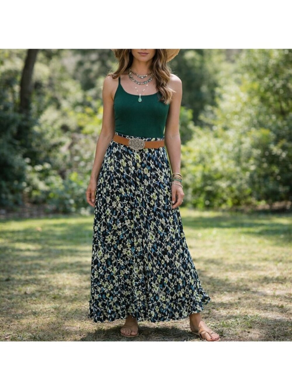 Y2K Fairy Spring Floral Maxi Skirt Flowy Ruffle Hem Size 12 Women's